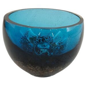 Candle Holders Blue W/ Gold Bubble speckles Glass Candlestick Cup Ornaments